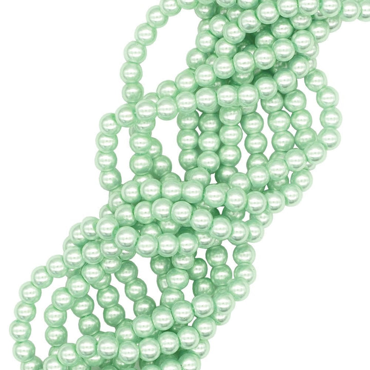 4mm Round Glass Pearl Beads, pale green