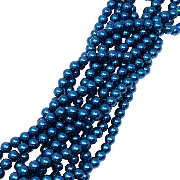6mm Round Glass Pearl Beads, marine blue