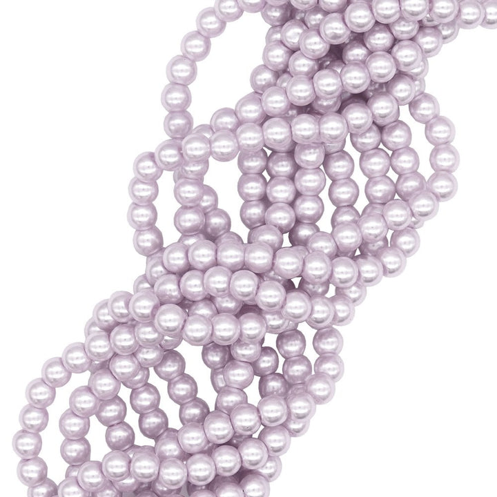 4mm Round Glass Pearl Beads, pale lilac
