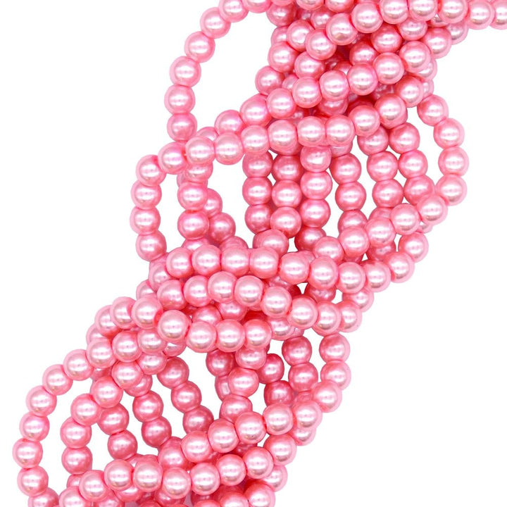 6mm Round Glass Pearl Beads, flamingo