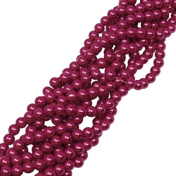 4mm Round Glass Pearl Beads, raspberry