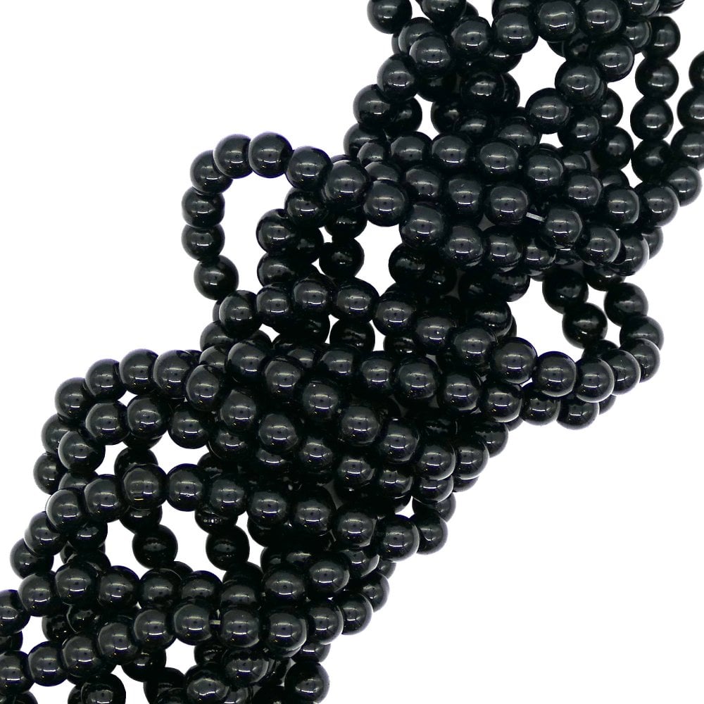 4mm Round Glass Pearl Beads, jet