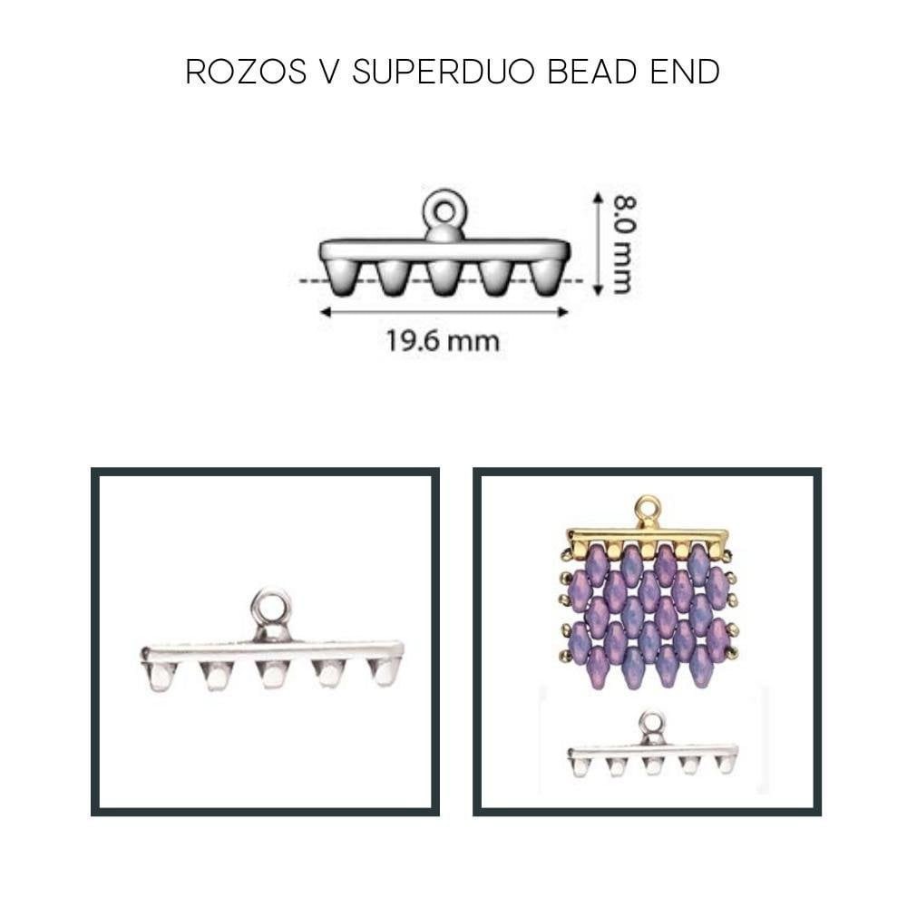 20x8mm Rozos V Superduo Bead End, antique-silver-plated, additional photo