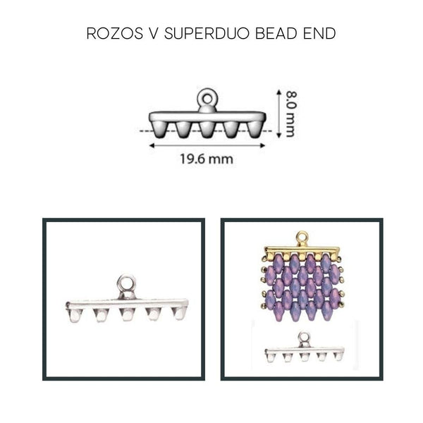 20x8mm Rozos V Superduo Bead End, antique-silver-plated, additional photo