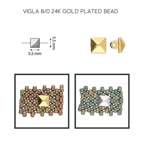 6x6mm Vigla Substitute/Embellishment (for 8/0 Seed Beads), 24k-gold-plated, additional photo