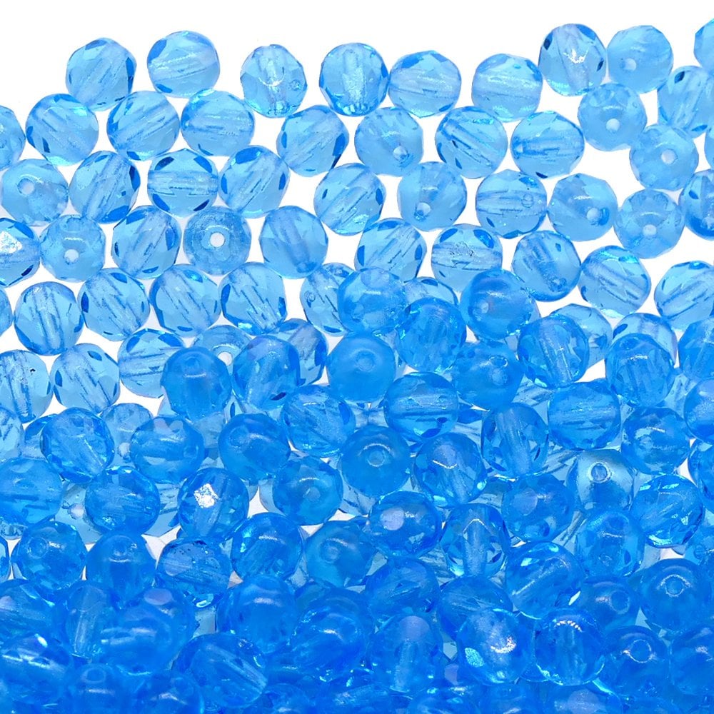 6mm Czech Faceted Round Glass Bead, aquamarine