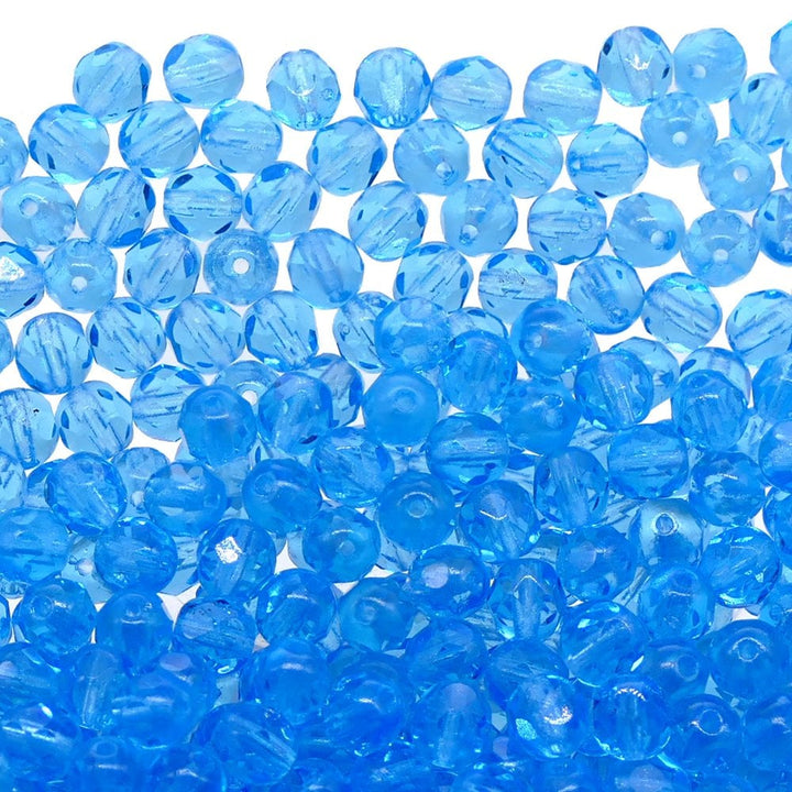 6mm Czech Faceted Round Glass Bead, aquamarine