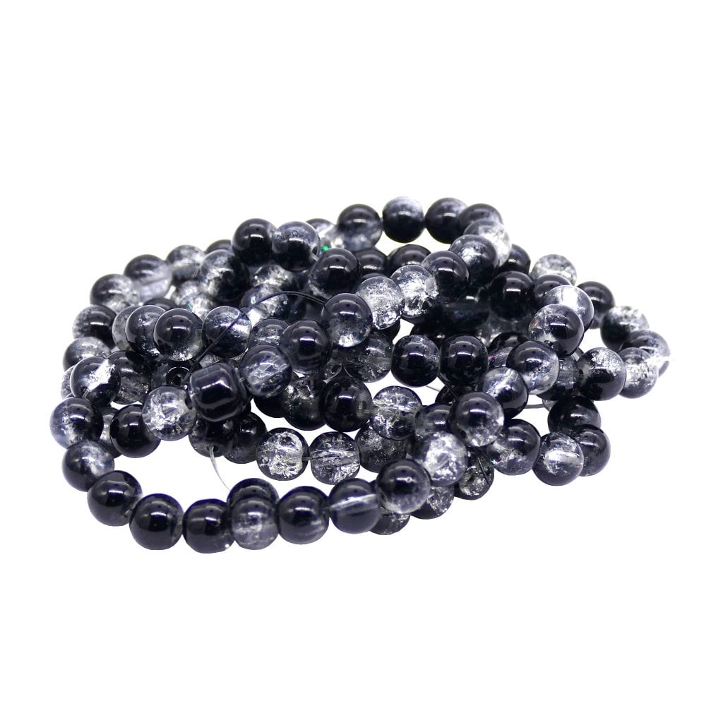 Crackle Glass Round Beads 6mm, crystal/jet