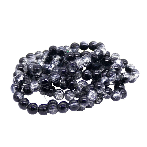 Crackle Glass Round Beads 6mm, crystal/jet