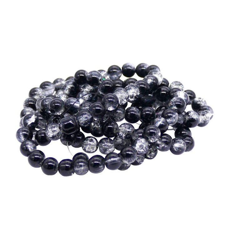 Crackle Glass Round Beads 6mm, crystal/jet