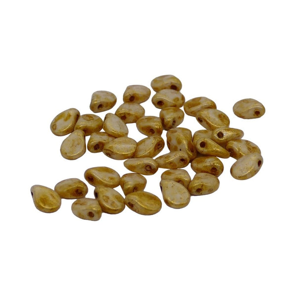 Preciosa Glass Pip Beads 5x7mm, sand picasso on white alabaster