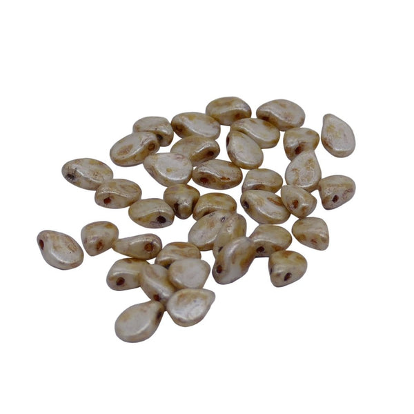 Preciosa Glass Pip Beads 5x7mm, honey picasso on white alabaster