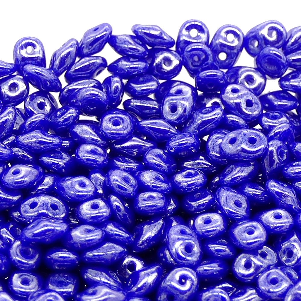 Matubo SuperDuo Czech Beads 2.5x5mm, opaque blue white lustre