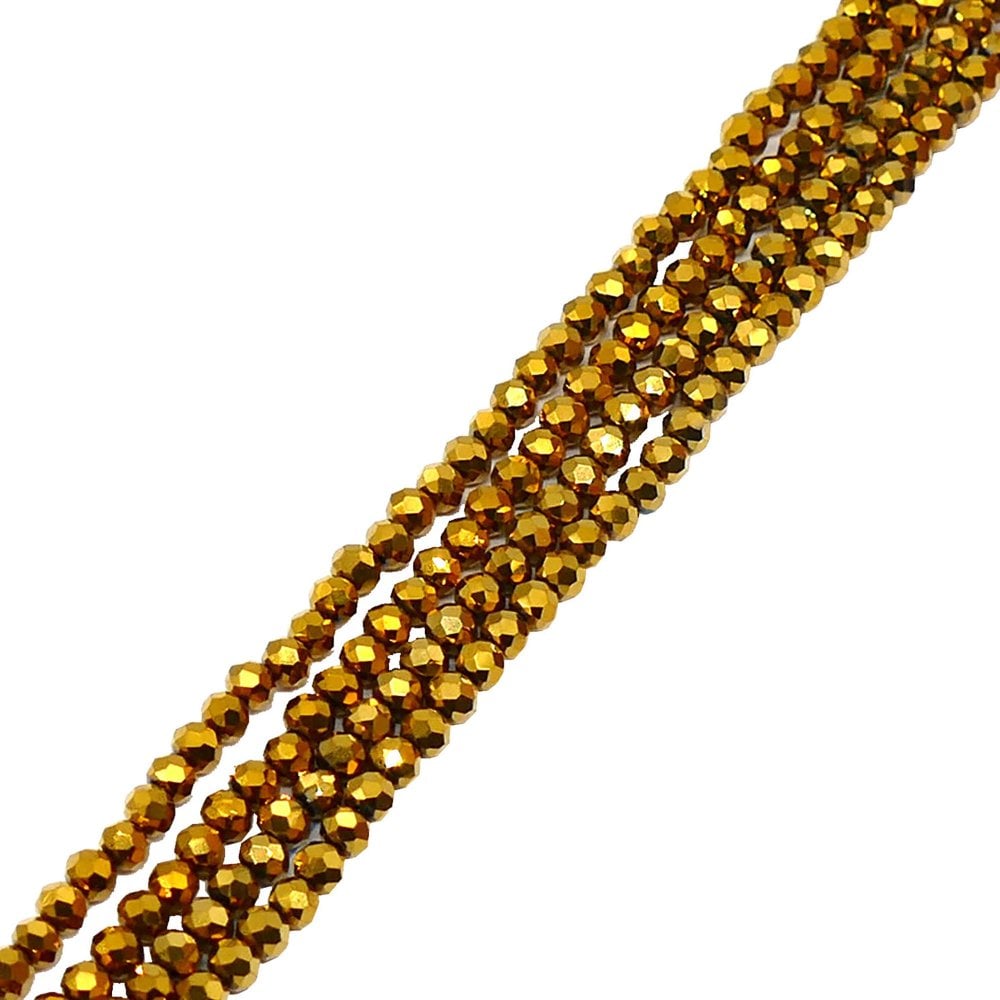 5x6mm Faceted Glass Rondelles, full-plated gold