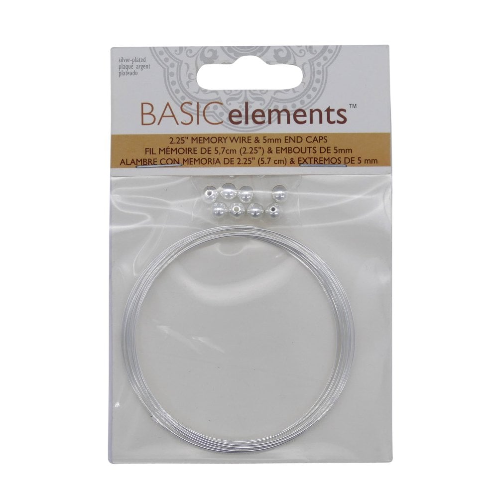 Beadsmith 2.25" Memory Wire & 5mm End Caps, silver-plated