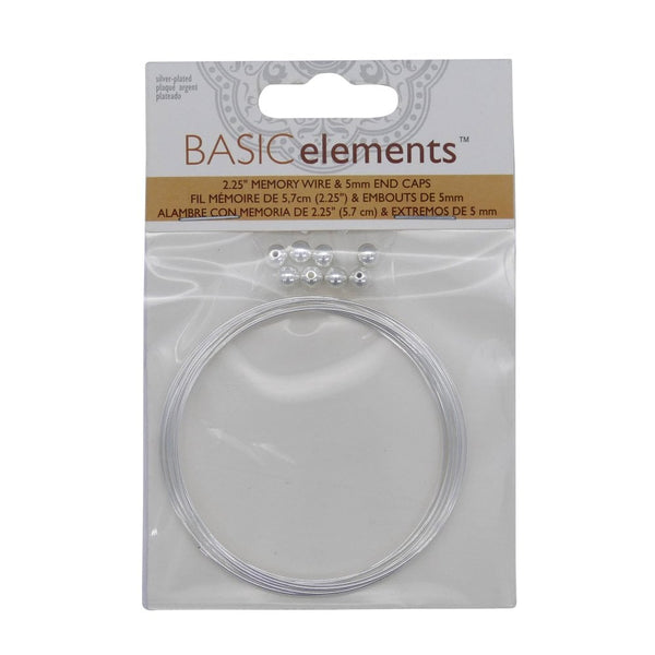Beadsmith 2.25" Memory Wire & 5mm End Caps, silver-plated