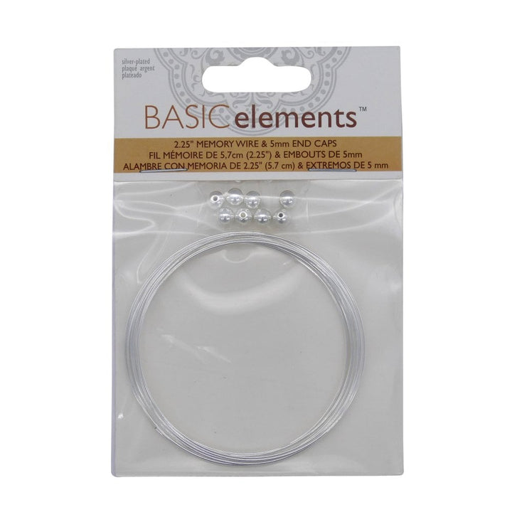 Beadsmith 2.25" Memory Wire & 5mm End Caps, silver-plated