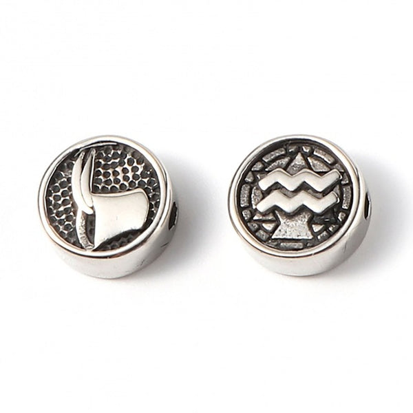 10mm Stainless Steel Zodiac Beads, aquarius