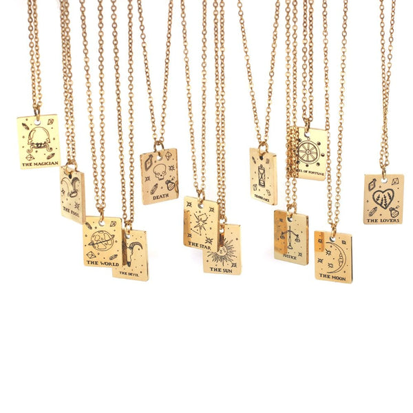 17x13mm Stainless Steel Tarot Necklace, 'the world' pendant, gold-plated, additional photo