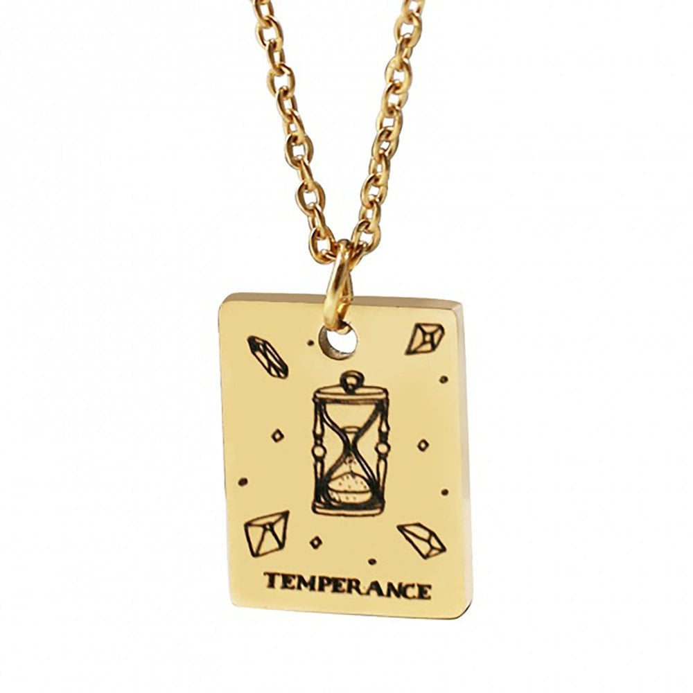 17x13mm Stainless Steel Tarot Necklace, 'temperance' pendant, gold-plated