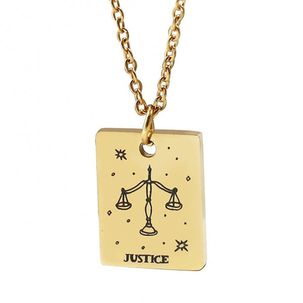 17x13mm Stainless Steel Tarot Necklace, 'justice' pendant, gold-plated