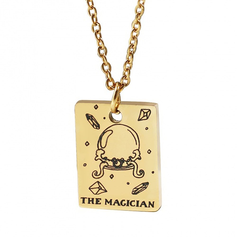 17x13mm Stainless Steel Tarot Necklace, 'the magician' pendant, gold-plated