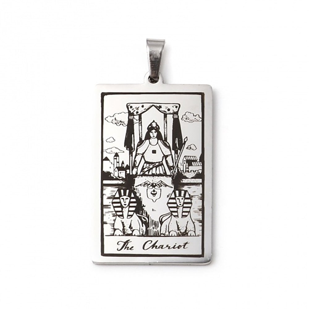 24x37mm Stainless Steel Tarot Pendant, 'the chariot'