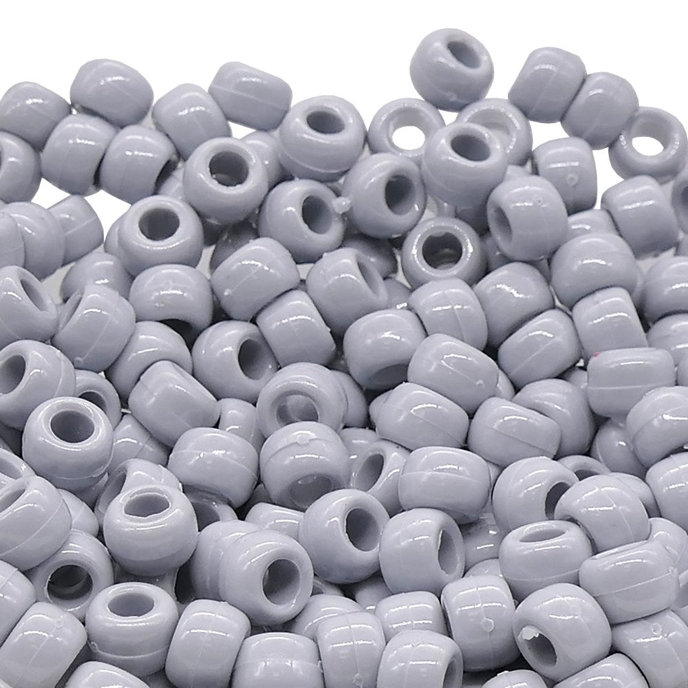 Pony Beads Plastic Barrel 6x8mm, silver/grey