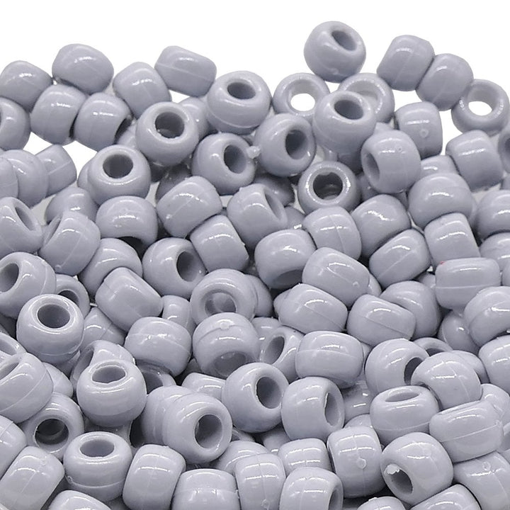 Pony Beads Plastic Barrel 6x8mm, silver/grey