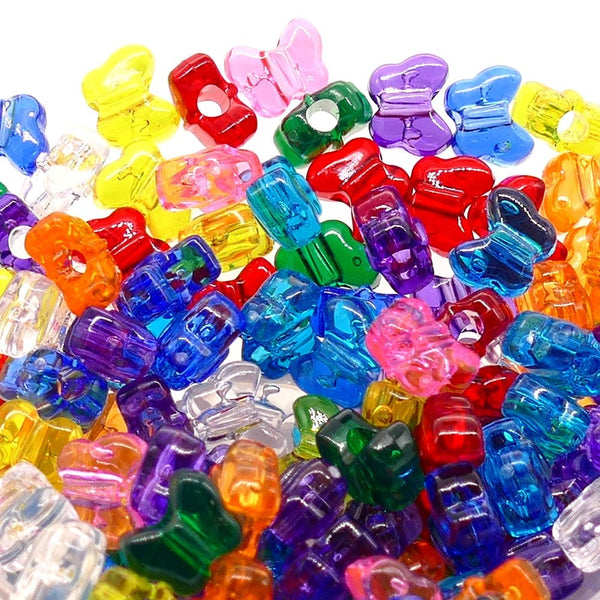 Pony Beads Plastic Butterfly 13x10mm, transparent mix