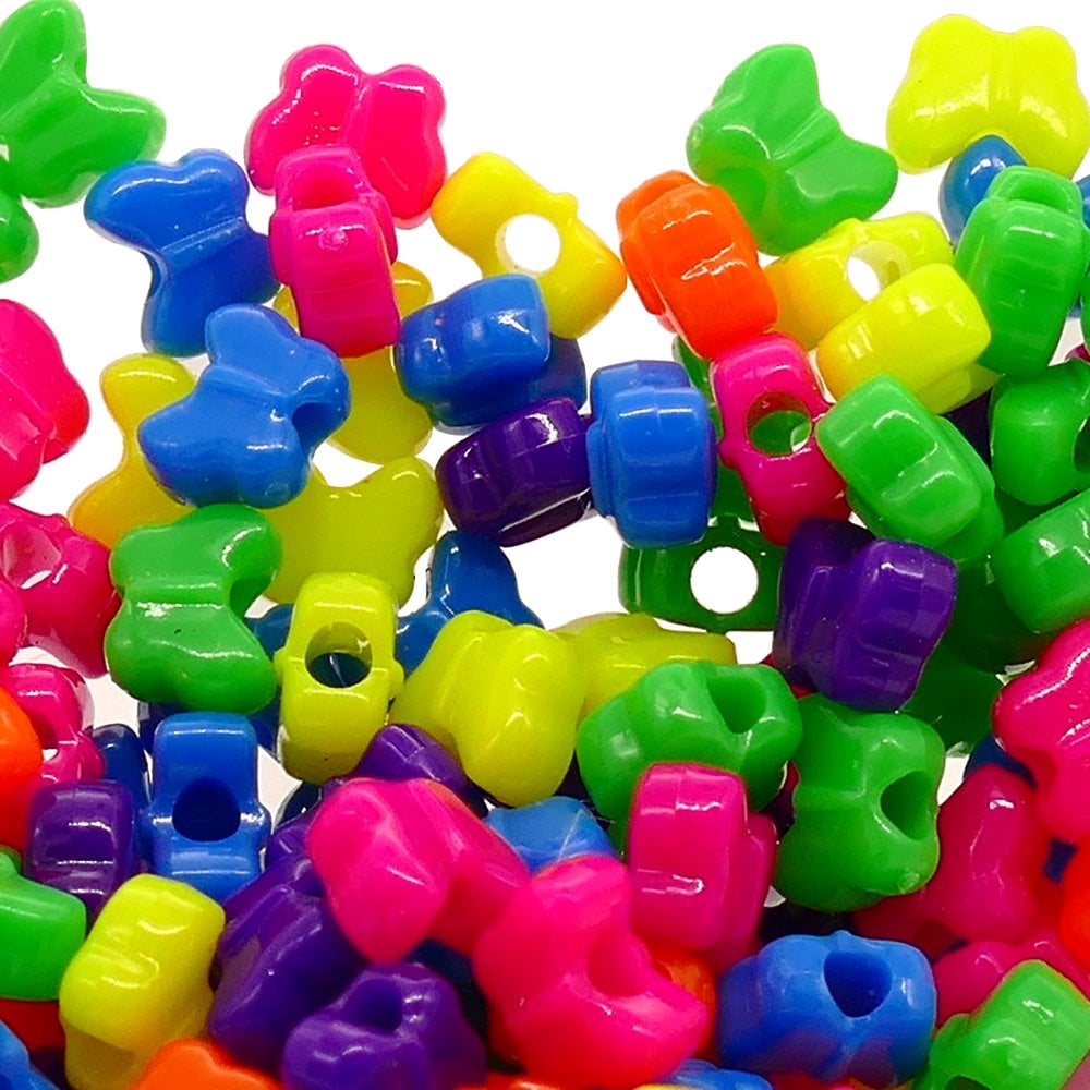 Pony Beads Plastic Butterfly 13x10mm, neon mix