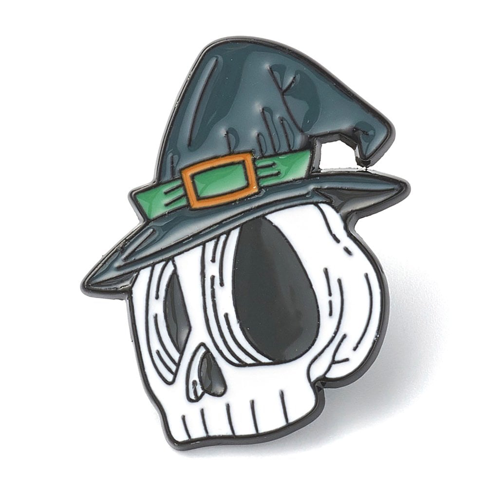 30x25mm Enamel Skull with Hat Pin Badge, black-plated