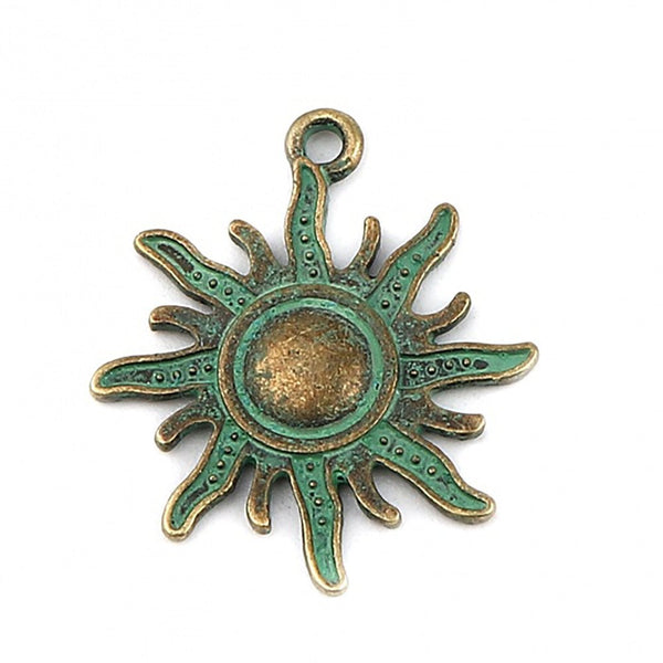 27x23mm Patina Sunshine Pendant, antique bronze