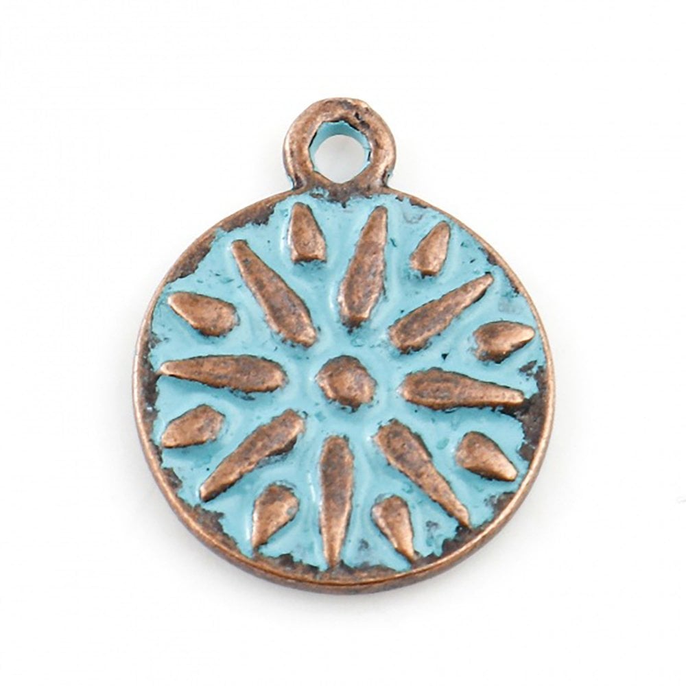 18x14mm Patina Round Flower Pendant, antique copper