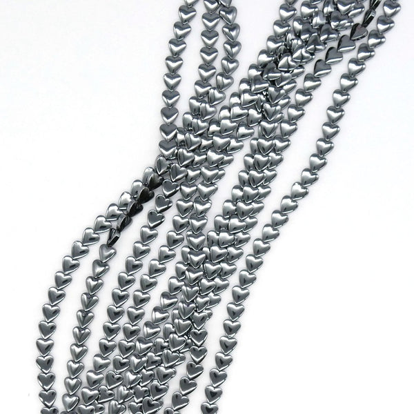 Hematite Puffed Heart Semi Precious Stones 8mm