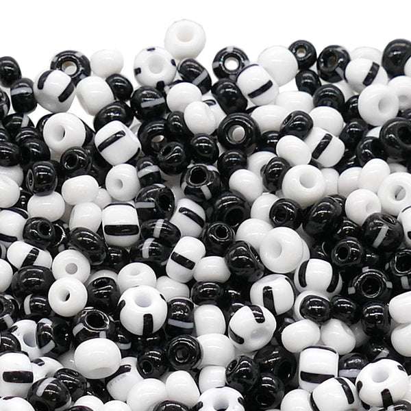 Preciosa Large Seed Beads, black/white mix