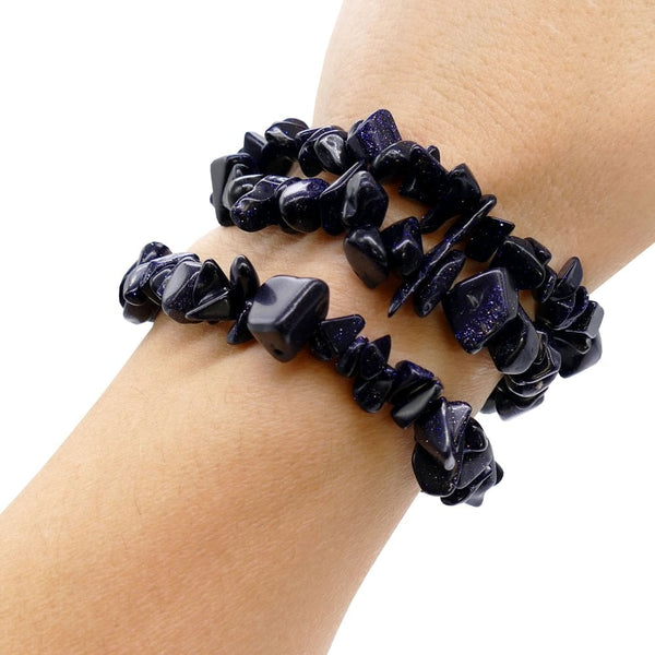 Natural Chip Bead Stretch Bracelet, blue goldstone