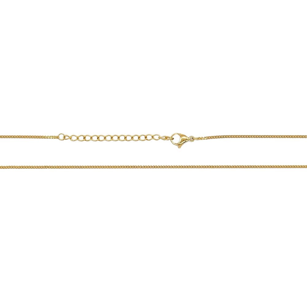 Gold-plated stainless steel curb chain necklace, 18 inch, with lobster clasp and extension chain
