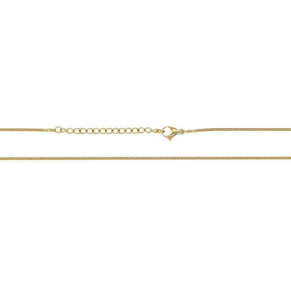 Gold-plated stainless steel curb chain necklace, 18 inch, with lobster clasp and extension chain