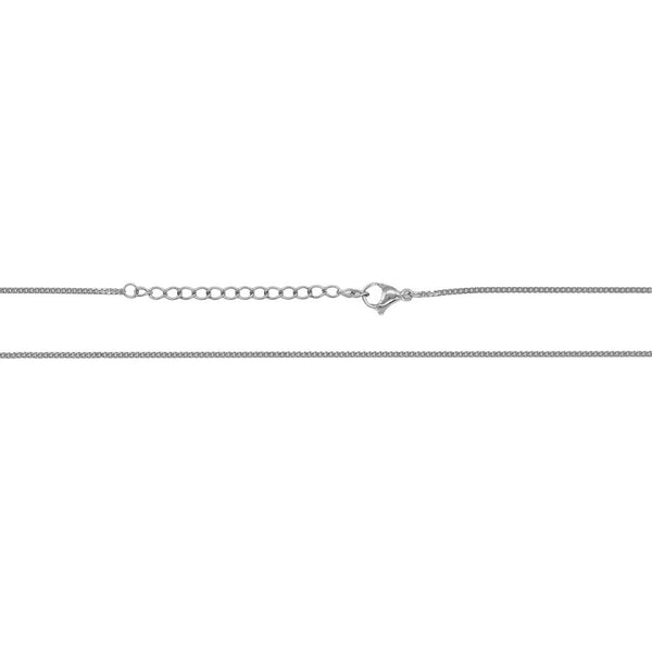 Silver-tone stainless steel curb chain necklace, 18 inch, with lobster clasp and extension chain