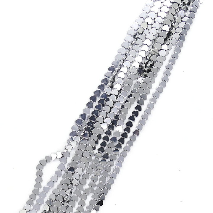 Hematite Silver Flat Heart Semi Precious Stones 6mm