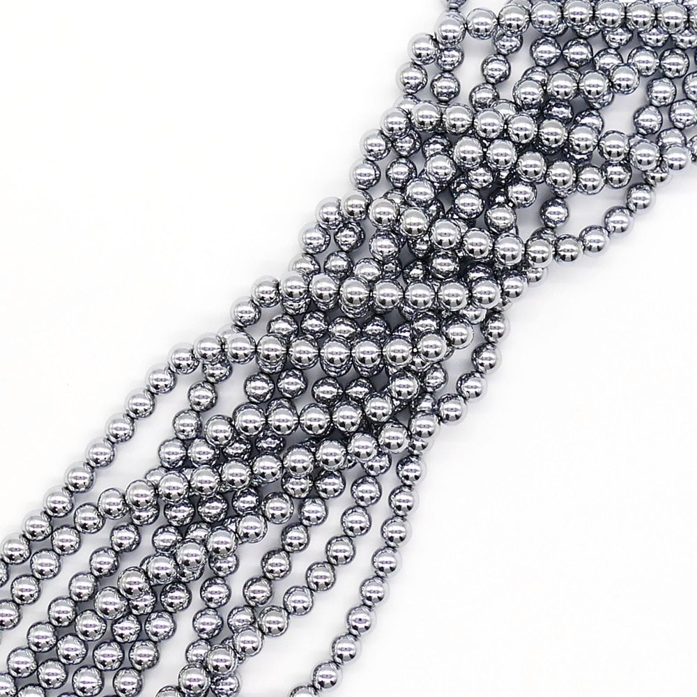 Hematite Silver Round Semi Precious Stones 8mm