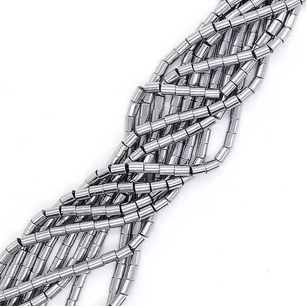Hematite Silver Tube Semi Precious Stones 6x8mm