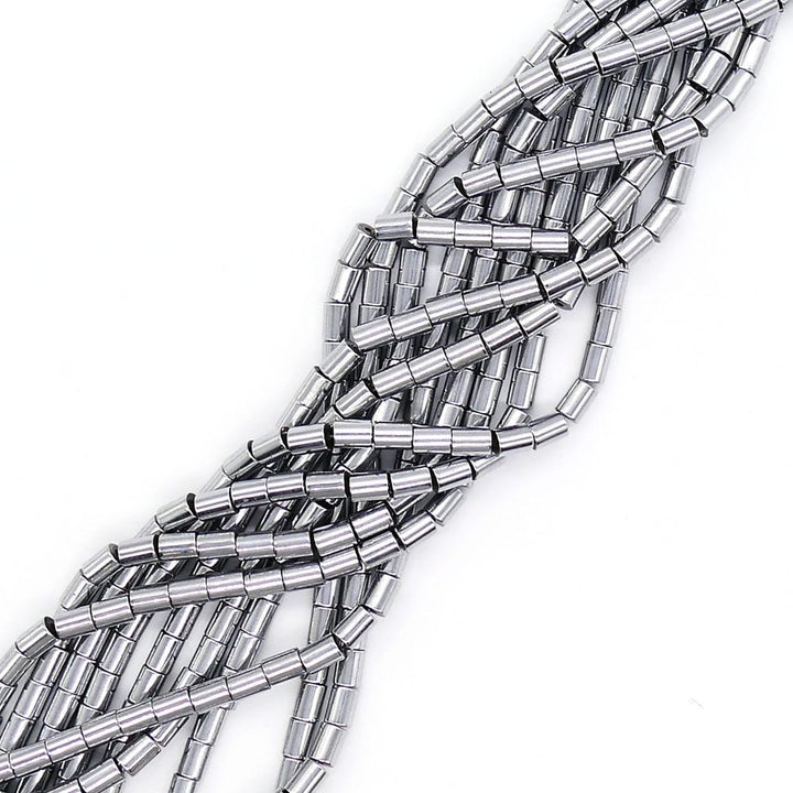 Hematite Silver Tube Semi Precious Stones 6x8mm