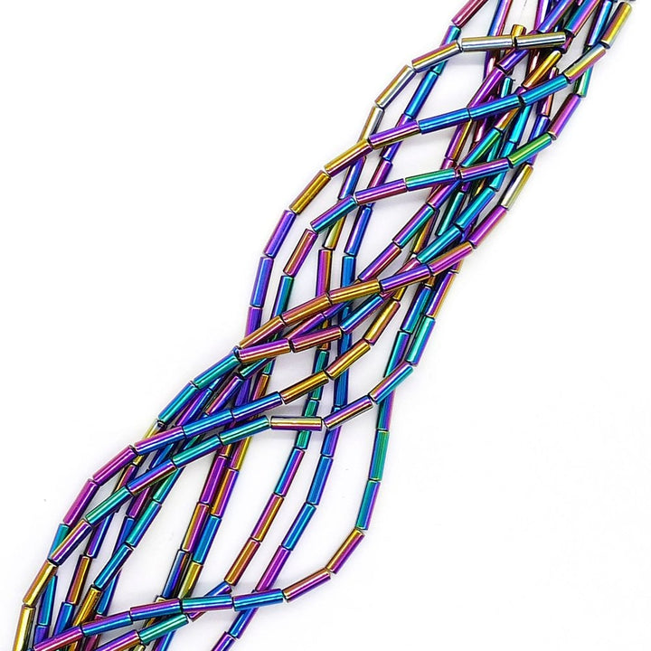 Hematite Rainbow Tube Semi Precious Stones 4x13mm