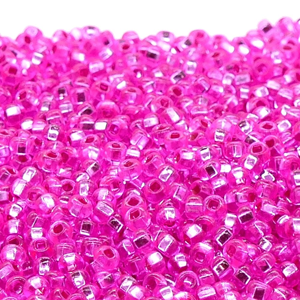 Preciosa Seed Beads 6/0, silver lined dyed fuchsia