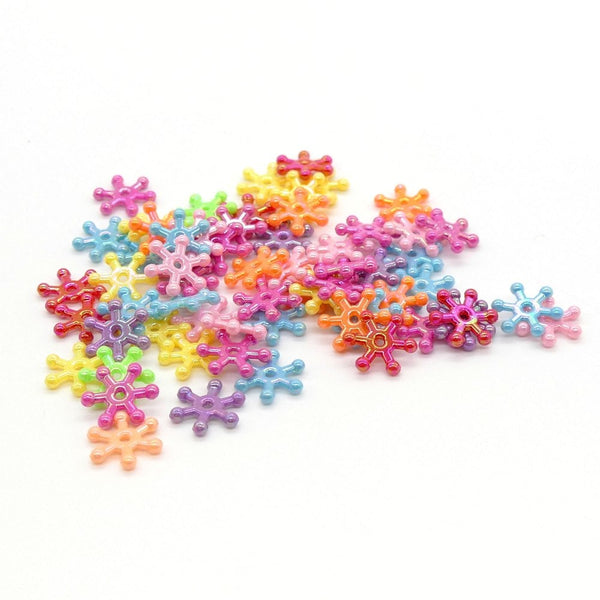 15x3mm Acrylic Snowflake Bead Mix, opaque AB