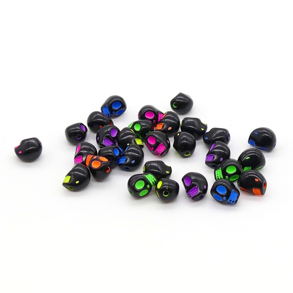 9mm Acrylic Skull Mix, black/neon