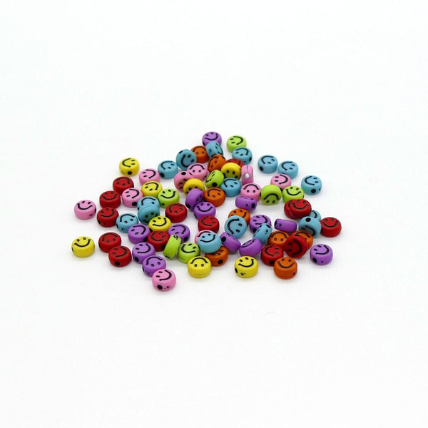 7x4mm Plastic Smiley Face Bead Mix, multicoloured