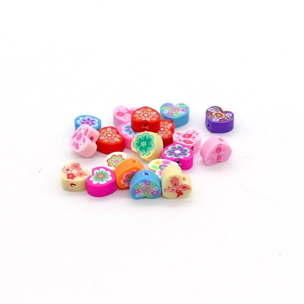 8mm Polymer Clay Heart Bead Mix, multicoloured